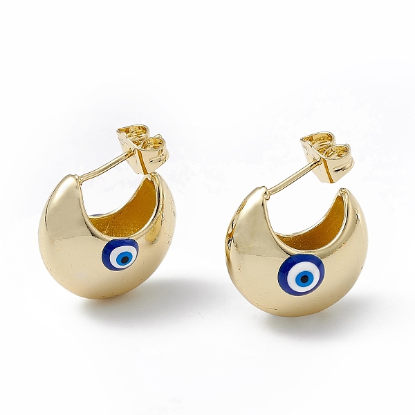

PandaHall Enamel Crescent Moon with Evil Eye Stud Earrings, Real 18K Gold Plated Brass Half Hoop Earrings for Women, Blue, 16.5x18mm, Pin...