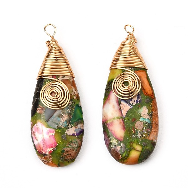 

PandaHall Natural Imperial Jasper Pendants, with Real 18K Gold Plated Brass Findings, Teardrop, 40.5~41.5x15~16x6.5~7mm, Hole: 2~2.5mm...