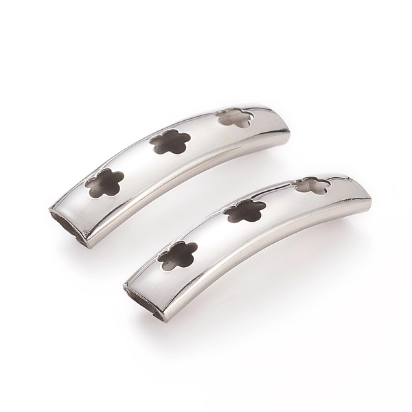 

PandaHall 201 Stainless Steel Curved Tube Beads, Curved Tube Noodle Beads, Tube with Flower, Stainless Steel Color, 36x10x8mm, Hole: 8x4mm...
