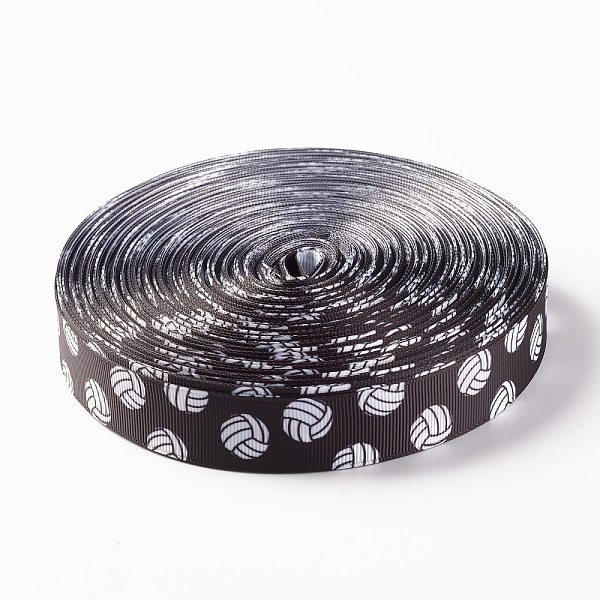 PandaHall Single Face Volleyball Printed Polyester Grosgrain Ribbons, Coffee, 7/8 inch(22mm), 0.4mm Polyester Volleyball Brown