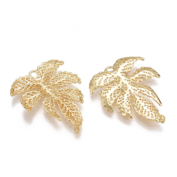 

PandaHall Brass Links connectors, Leaf, Nickel Free, Real 18K Gold Plated, 34x26x3mm, Hole: 0.8mm and 2mm Brass Leaf