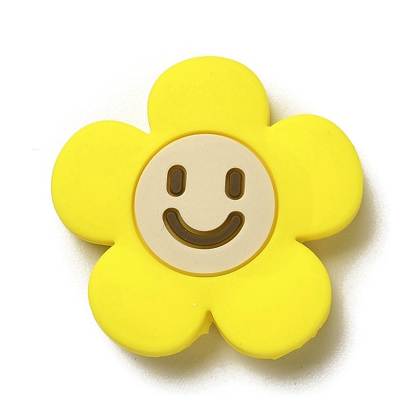 

PandaHall Silicone Beads, Flower with Smiling Face, Silicone Teething Beads, Yellow, 30x31x8.5mm, Hole: 3mm Silicone Flower Yellow