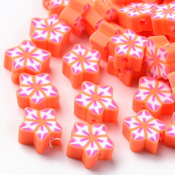 

PandaHall Handmade Polymer Clay Beads, for DIY Jewelry Crafts Supplies, Flower, Orange Red, 9~12x9~12x4~5mm, Hole: 1.6mm Polymer Clay Flower