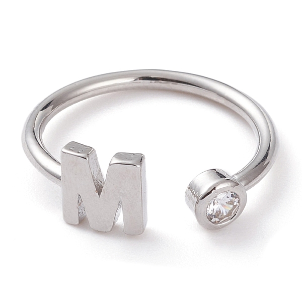 

PandaHall Brass Micro Pave Clear Cubic Zirconia Cuff Rings, Open Rings, Long-Lasting Plated, Platinum, Letter M, US Size 6, Inner Diameter...