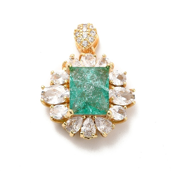 

PandaHall Brass Micro Pave Clear Cubic Zirconia Pendants, with Glass, Flat Round with Rectangle, Real 18K Gold Plated, Medium Aquamarine...