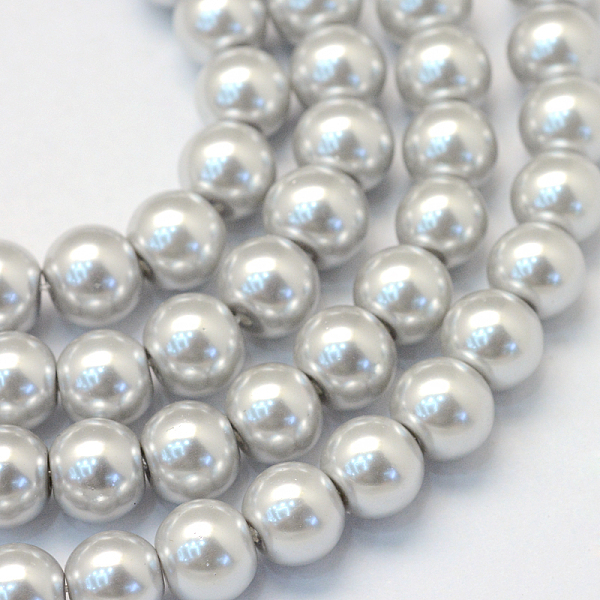 

PandaHall Baking Painted Pearlized Glass Pearl Round Bead Strands, Light Grey, 8~9mm, Hole: 1mm, about 105pcs/strand, 31.4 inch Glass Round..., Gray