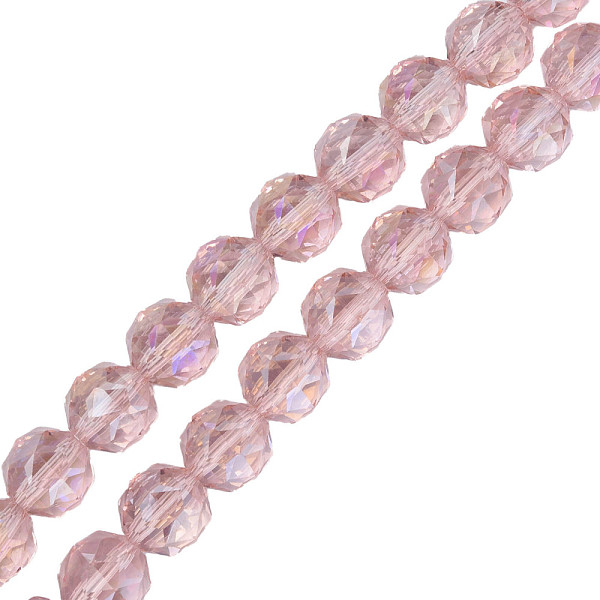 

PandaHall Electroplate Transparent Glass Beads Strands, Faceted, Round, Pink, 12x11mm, Hole: 1.2mm, about 50pcs/strand, 22.05 inch(56cm)...