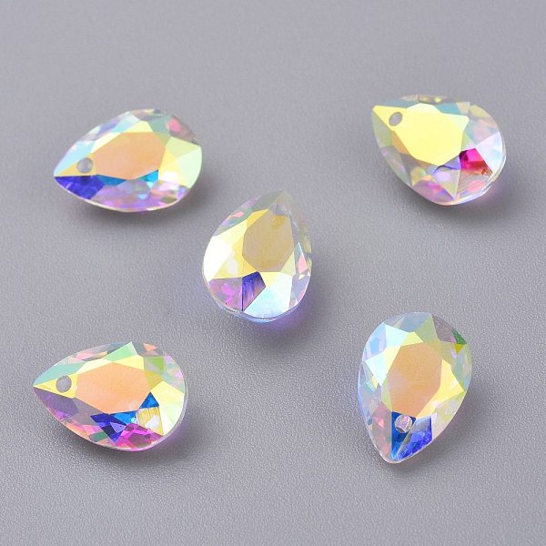 

PandaHall Glass Rhinestone Pendants, Faceted, Teardrop, Crystal AB, 11.5x8x5mm, Hole: 1.5mm Rhinestone Teardrop Clear