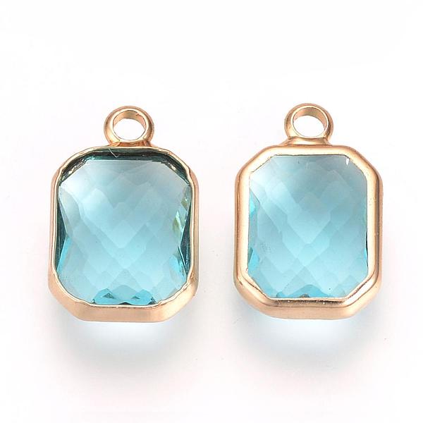 

PandaHall Glass Pendants, with Brass Findings, Faceted, Octagon, Deep Sky Blue, 22x13.5x6.5mm, Hole: 2.5mm Brass+Glass Octagon Blue