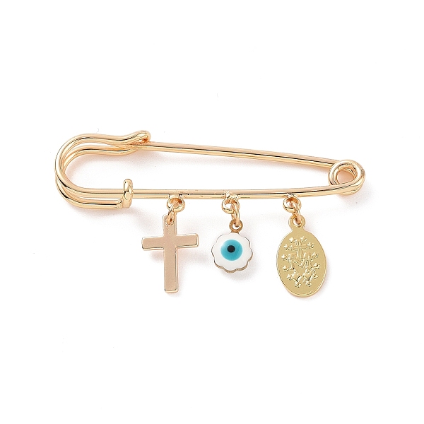 PandaHall Enamel Eye Enamel Evil Eye & Cross Charms Safety Pin Brooch, Brass Sweater Shawl Clips for Waist Pants Extender Clothes Dresses...