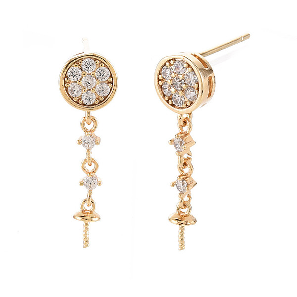 

PandaHall Flat Round Shape Brass Micro Pave Clear Cubic Zirconia Earring Findings, for Half Drilled Beads, Nickel Free, Real 18K Gold Plated...