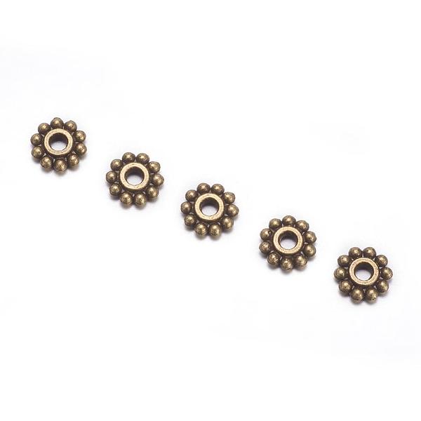 

PandaHall Gear Tibetan Style Alloy Spacer Beads, Lead Free & Cadmium Free & Nickel Free, Flower, Antique Bronze, 6.5mm, Hole: 2mm Alloy Gear