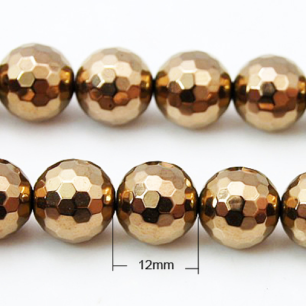 

PandaHall Non-magnetic Synthetic Hematite Beads Strands, Vacuum Plating, Faceted(128 Facets), Round, Red Copper Plated, 12mm Non-magnetic..., Brown