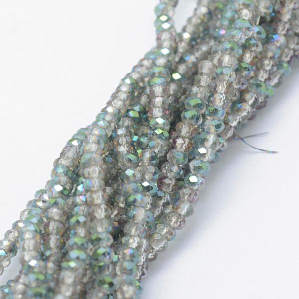 

PandaHall Electroplate Glass Beads Strands, Half Plated, Faceted, Rondelle, Green Plated, 2.5x1.5mm, Hole: 0.5mm, about 197~201pcs/strand...