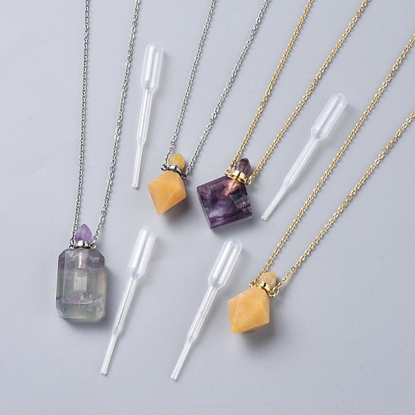 

PandaHall Natural Gemstone Perfume Bottle Pendant Necklaces, with Stainless Steel Cable Chain and Plastic Dropper, Mixed Shapes, 20.2...