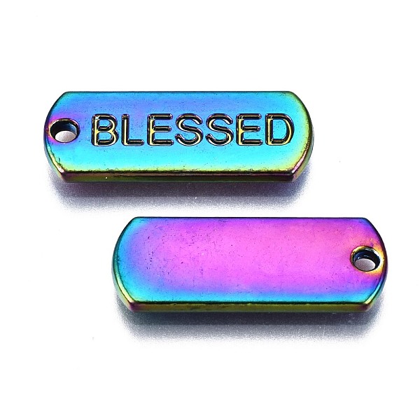 

PandaHall Alloy Pendants, Cadmium Free & Nickel Free & Lead Free, Oval Rectangle with Word BLESSED, Rainbow Color, 21x8x2mm, Hole: 1.4mm...