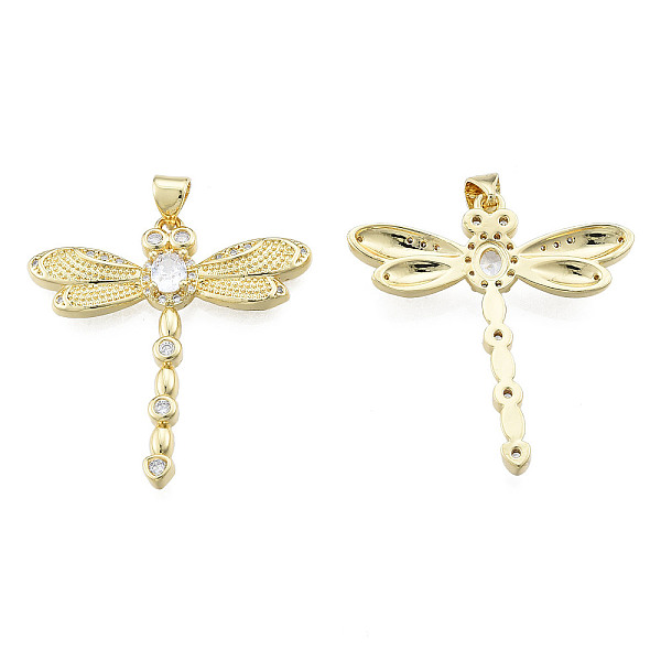 

PandaHall Brass Micro Pave Clear Cubic Zirconia Pendants, with Brass Snap on Bails, Nickel Free, Dragonfly, Real 18K Gold Plated...
