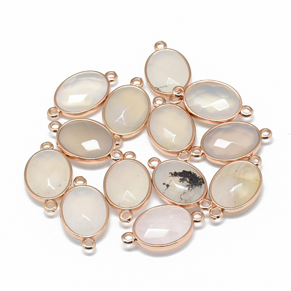

PandaHall Natural White Agate Links connectors, with Golden Tone Brass Findings, Faceted, Oval, 25x14x6~7mm, Hole: 2mm Natural Agate Oval