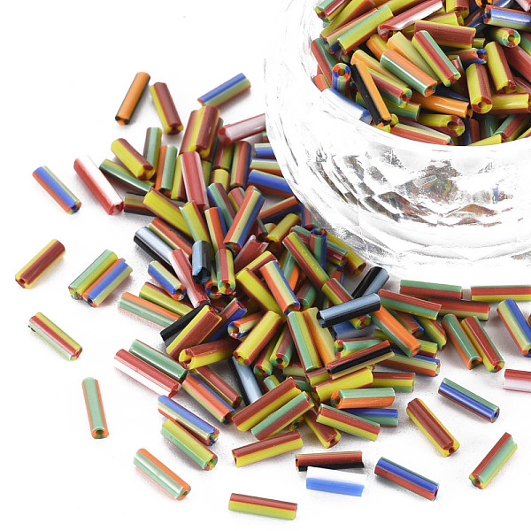 

PandaHall Opaque Colours Two Tone Seed Glass Bugle Beads, Round Hole, Round Bugle, Mixed Color, 4~8.5x2mm, Hole: 0.6~0.8mm, about 450g/Pound..., Multicolor