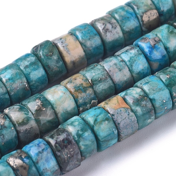 

PandaHall Natural African Pyrite Beads Strands, Dyed, Heishi Beads, Flat Round/Disc, 6x3mm, Hole: 0.7mm, about 119 pcs/Strand, 15.75 inch(40...