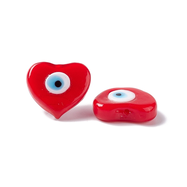 

PandaHall Handmade Evil Eye Lampwork Beads, Half Drilled, Heart, Red, 16~16.5x17.5~18x5.5~6mm, Hole: 1mm Lampwork Heart Red