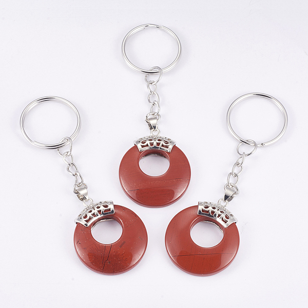 

PandaHall Natural Red Jasper Keychain, with Platinum Plated Iron Key Rings and Brass Findings, Flat Round, 84mm Red Jasper Flat Round