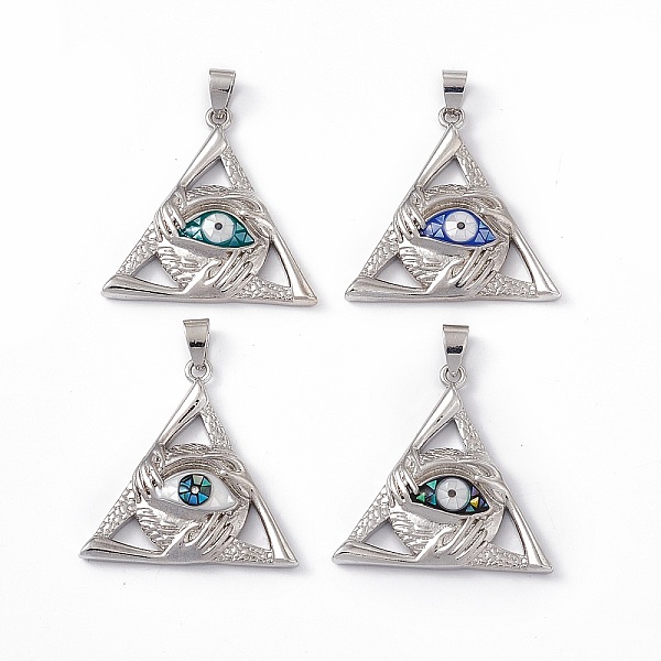 

PandaHall Natural Shell Pendants, Triangle Charms with Evil Eye, Dyed, with Rack Plating Platinum Tone Brass Findings, Long-Lasting Plated..., Multicolor