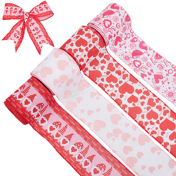 4 Rolls 4 Styles Valentines Day Polyester Ribbon
