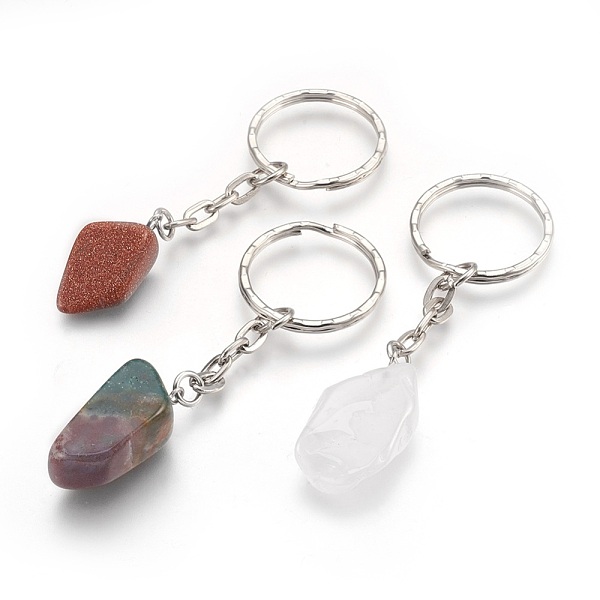 

PandaHall Natural Gemstone Keychain, with Iron Findings, Nuggets, Platinum, 75~79mm, Ring: 25x2.5mm, Pendant: 24~29x11~16x9~11mm Mixed Stone...