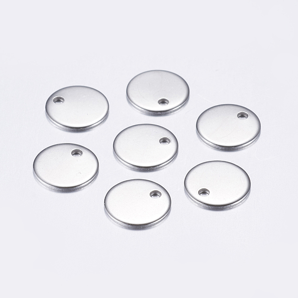 PandaHall 304 Stainless Steel Charms, Flat Round, Stamping Blank Tag, Stainless Steel Color, 10x0.8mm, Hole: 1.2mm 304 Stainless Steel Flat...