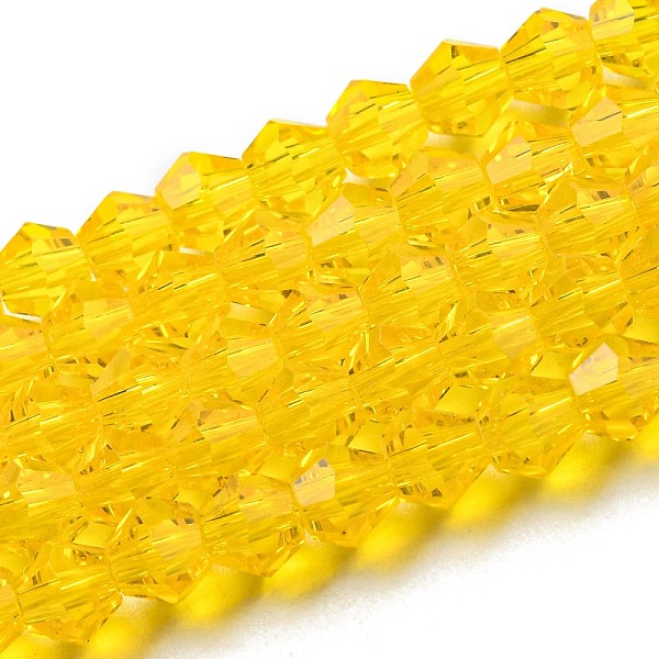 

PandaHall Transparent Glass Beads Strands, Faceted, Bicone, Gold, 4x4mm, Hole: 0.8mm, about 82~85pcs/strand, 12.01~12.2 inch(30.5~31cm)...