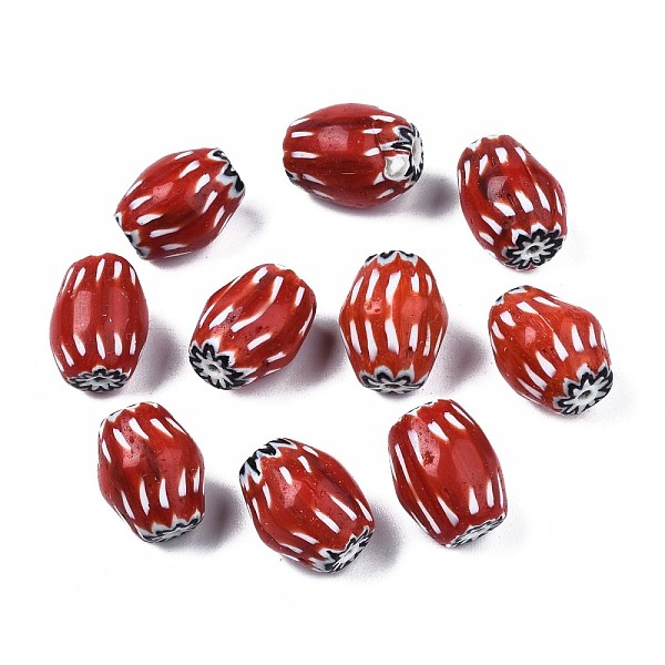 

PandaHall Handmade Millefiori Lampwork Beads, Barrel, Dark Red, 9~10x7~8mm, Hole: 1~1.2mm Millefiori Lampwork Barrel