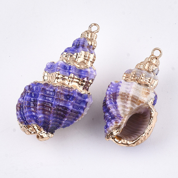 

PandaHall Spray Painted & Electroplate Spiral Shell Pendants, with Iron Findings, Light Gold, Mauve, 31~43x17~21x15~19mm, Hole: 1.5mm Spiral..., Purple