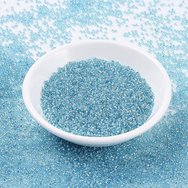 

PandaHall MIYUKI Round Rocailles Beads, Japanese Seed Beads, (RR18) Silverlined Aqua, 11/0, 2x1.3mm, Hole: 0.8mm, about 1100pcs/bottle..., Cyan