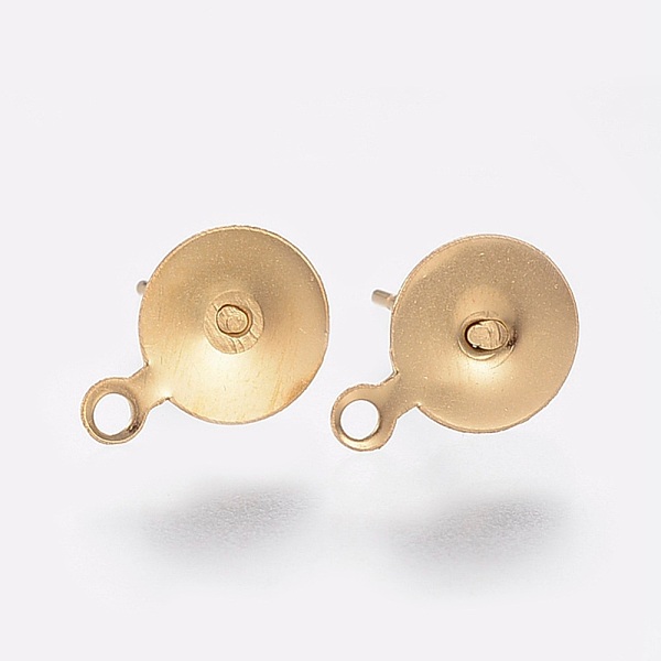 

PandaHall Ion Plating(IP) 304 Stainless Steel Stud Earring Findings, with Loop, Flat Round, Golden, 11x8x0.5mm, Hole: 1.5mm, Pin: 0.7mm 304...