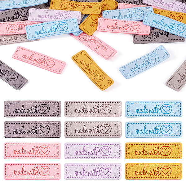 42Pcs 6 Colors Microfiber Label Tags, with Holes & Word Handmade, for DIY Jeans, Bags, Shoes, Hat Accessories, Mixed Color, 50x15x1.5mm, Hole: 1.4mm, 7pcs/color