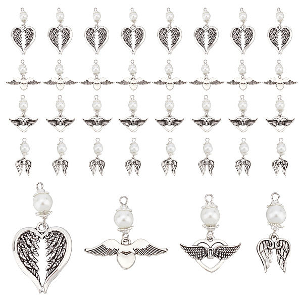 

PandaHall 48Pcs 4 Style Tibetan Style Alloy Pendants, with Glass Pearl Bead, Heart/Wing, Antique Silver, Mixed Patterns, 30~46mm, Hole...