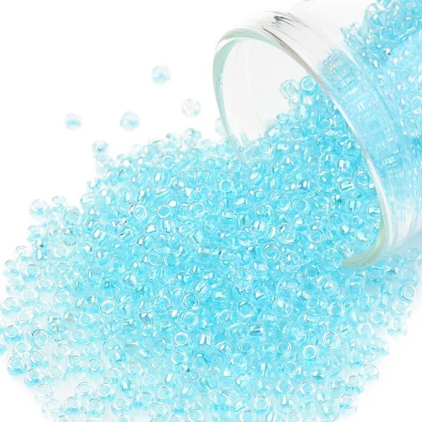 

PandaHall TOHO Round Seed Beads, Japanese Seed Beads, (170D) Dyed Light Blue Topaz Transparent Rainbow, 11/0, 2.2mm, Hole: 0.8mm, about..., Cyan