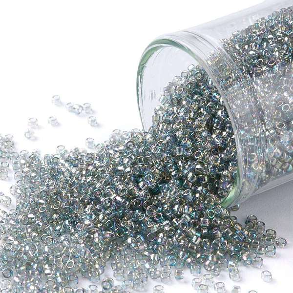 PandaHall TOHO Round Seed Beads, Japanese Seed Beads, (176) Transparent AB Black Diamond, 15/0, 1.5mm, Hole: 0.7mm, about 3000pcs/10g Glass...