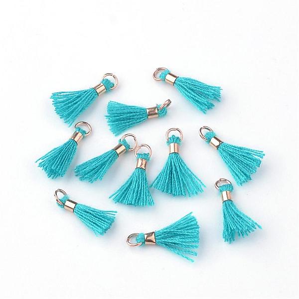 

PandaHall Polycotton(Polyester Cotton) Tassel Pendant Decorations, with Unwelded Iron Jump Rings, Golden, Dodger Blue, 10~16x2mm, Hole...