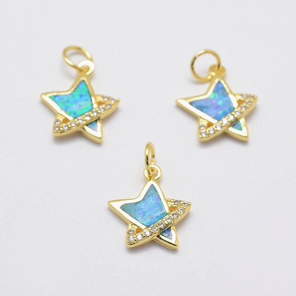 

PandaHall Brass Micro Pave Cubic Zirconia Charms, with Synthetic Opal, Star, Lead Free & Nickel Free & Cadmium Free, Golden, 13x13x2.5mm..., Blue