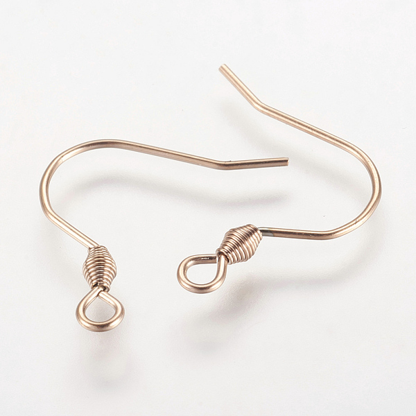 

PandaHall Ion Plating(IP) 304 Stainless Steel Earring Findings, Earring Hooks, with Horizontal Loop, Rose Gold, 17x18mm, Hole: 2mm, Pin...