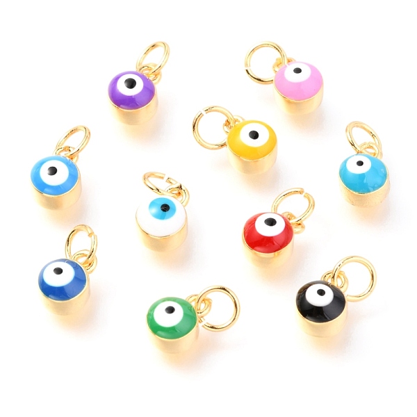 

PandaHall Brass Enamel Pendants, Long-Lasting Plated, Real 18K Gold Plated, with Jump Rings, Column with Evil Eye, Mixed Color, 8x5.5x4.5mm..., Multicolor