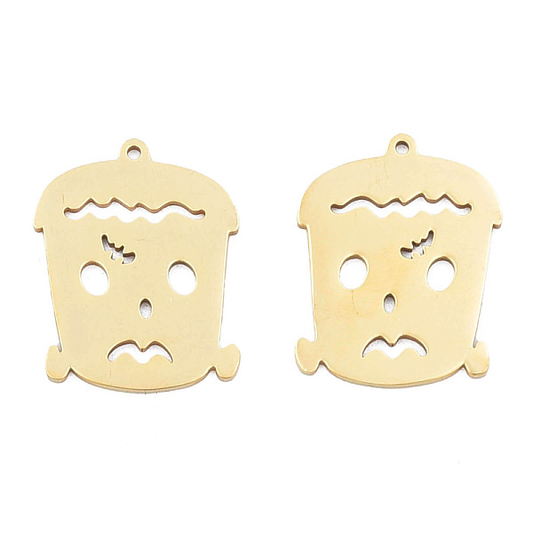 

PandaHall Ion Plating(IP) 201 Stainless Steel Pendants, Halloween Style, Human Face, Real 18K Gold Plated, 27x21x1mm, Hole: 1.4mm 201...