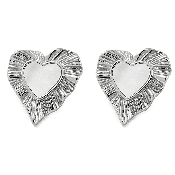 

PandaHall 304 Stainless Steel Heart Stud Earrings, with Natural Shell, Stainless Steel Color, 26x25mm Shell Heart White