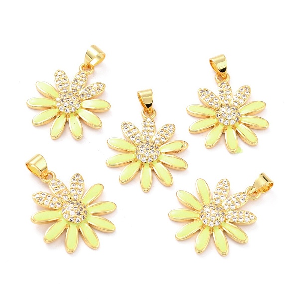 PandaHall Real 18K Gold Plated Brass Micro Pave Cubic Zirconia Pendants, with Enamel, Long-Lasting Plated, Flower, Yellow, 22.5x19.5x3.5mm...