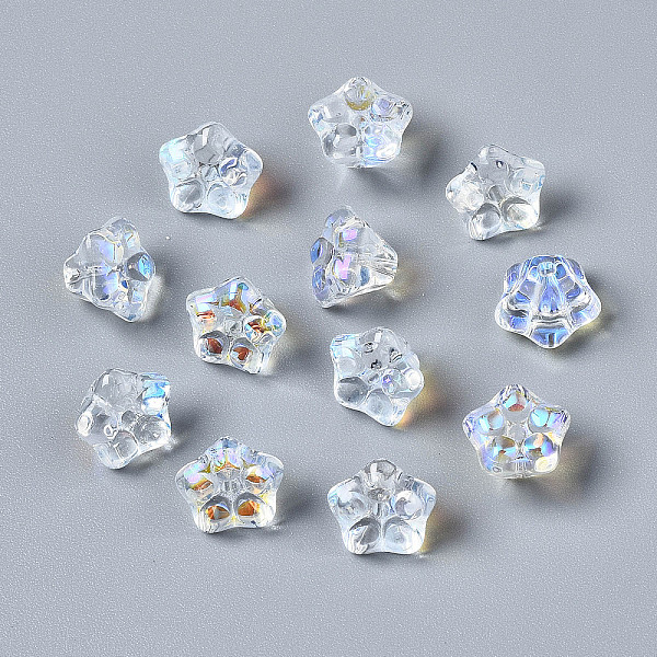 

PandaHall Transparent Glass Beads, AB Color Plated, Flower, Clear AB, 10x10x7mm, Hole: 1.2mm Glass Flower White