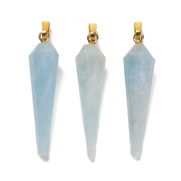 

PandaHall Natural Aquamarine Pointed Pendants, Faceted Cone Charms with Golden Plated Barss Snap on Bails, 35~35.5x8~8.5mm, Hole: 6.5x4mm...