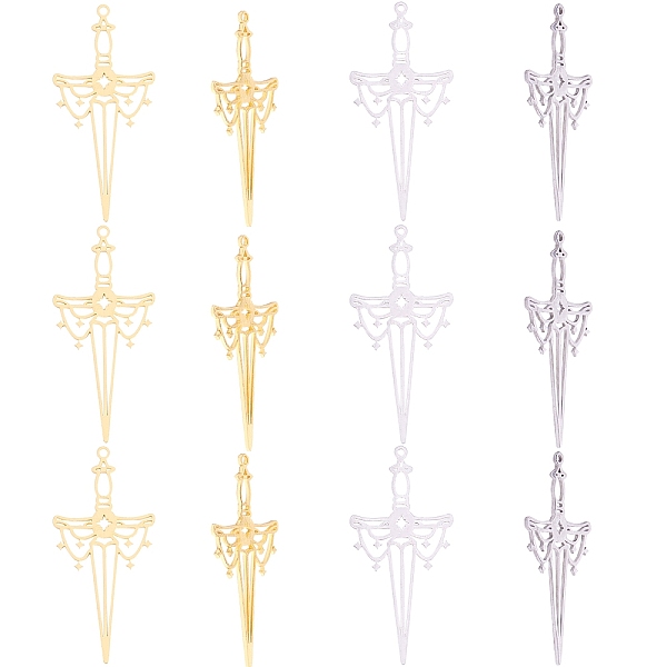 

PandaHall 20Pcs 2 Colors 304 Stainless Steel Big Pendants, Sword Charms, Golden & Stainless Steel Color, 50x23x1mm, Hole: 1.6~1.8mm...