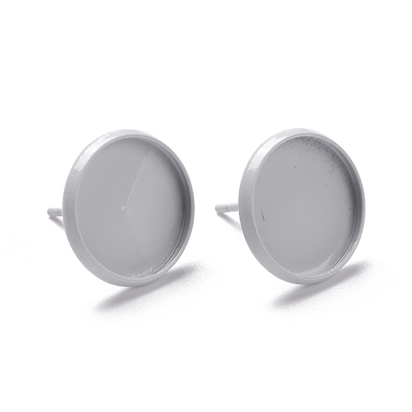 

PandaHall Spray Painted 304 Stainless Steel Stud Earring Findings, Flat Round Earring Settings Post, Gainsboro, 13.5x2mm, Tray: 12mm, Pin..., Gray